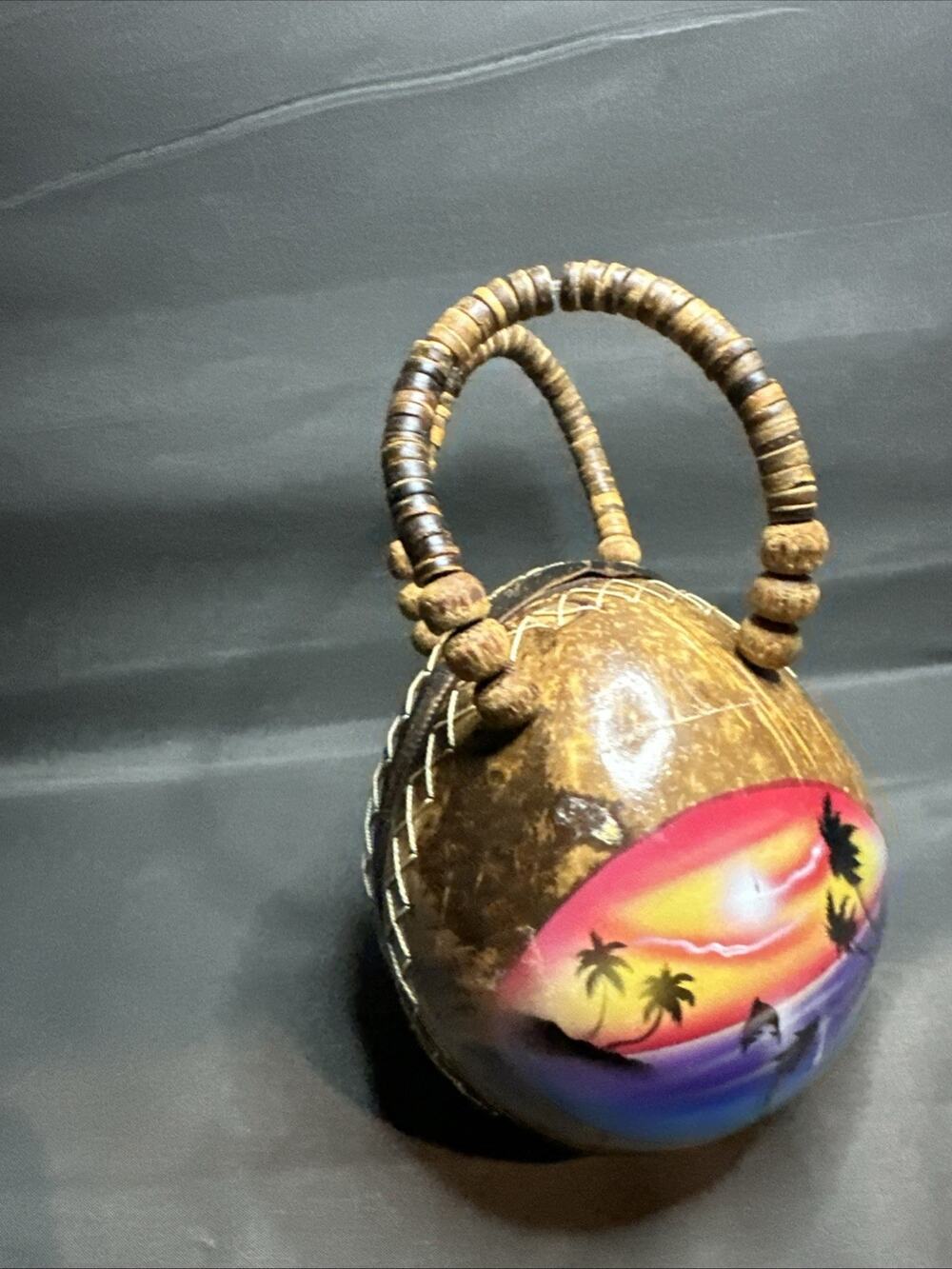 Vintage Hawaiian Coconut Shell Purse Handbag Aloha Tiki Island Style